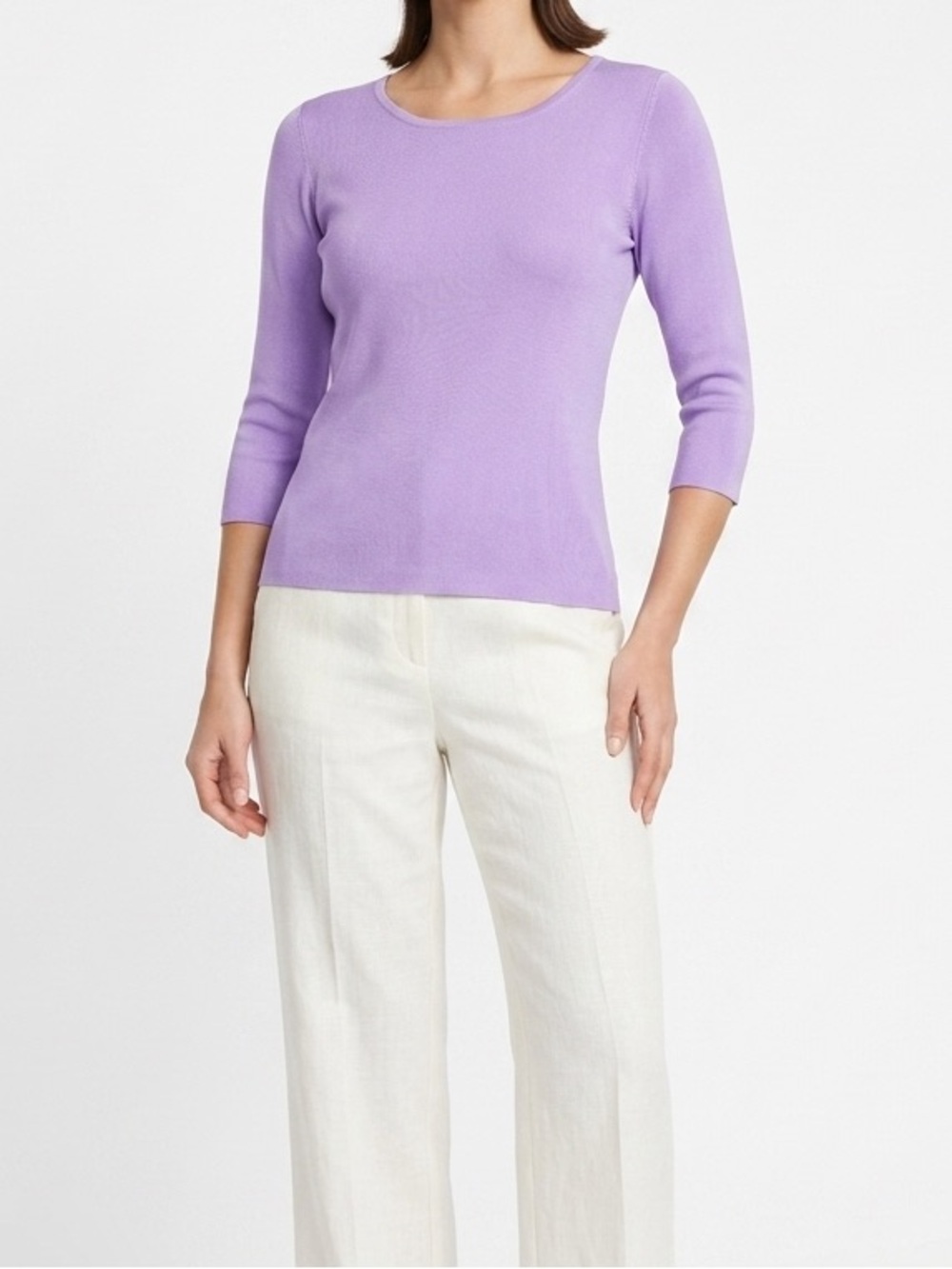 Purple lilac 3/4 Sleeve Top silk knit blouse